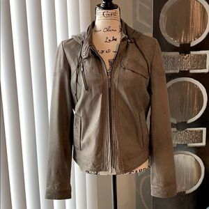 Cole Haan leather jacket with hoodie